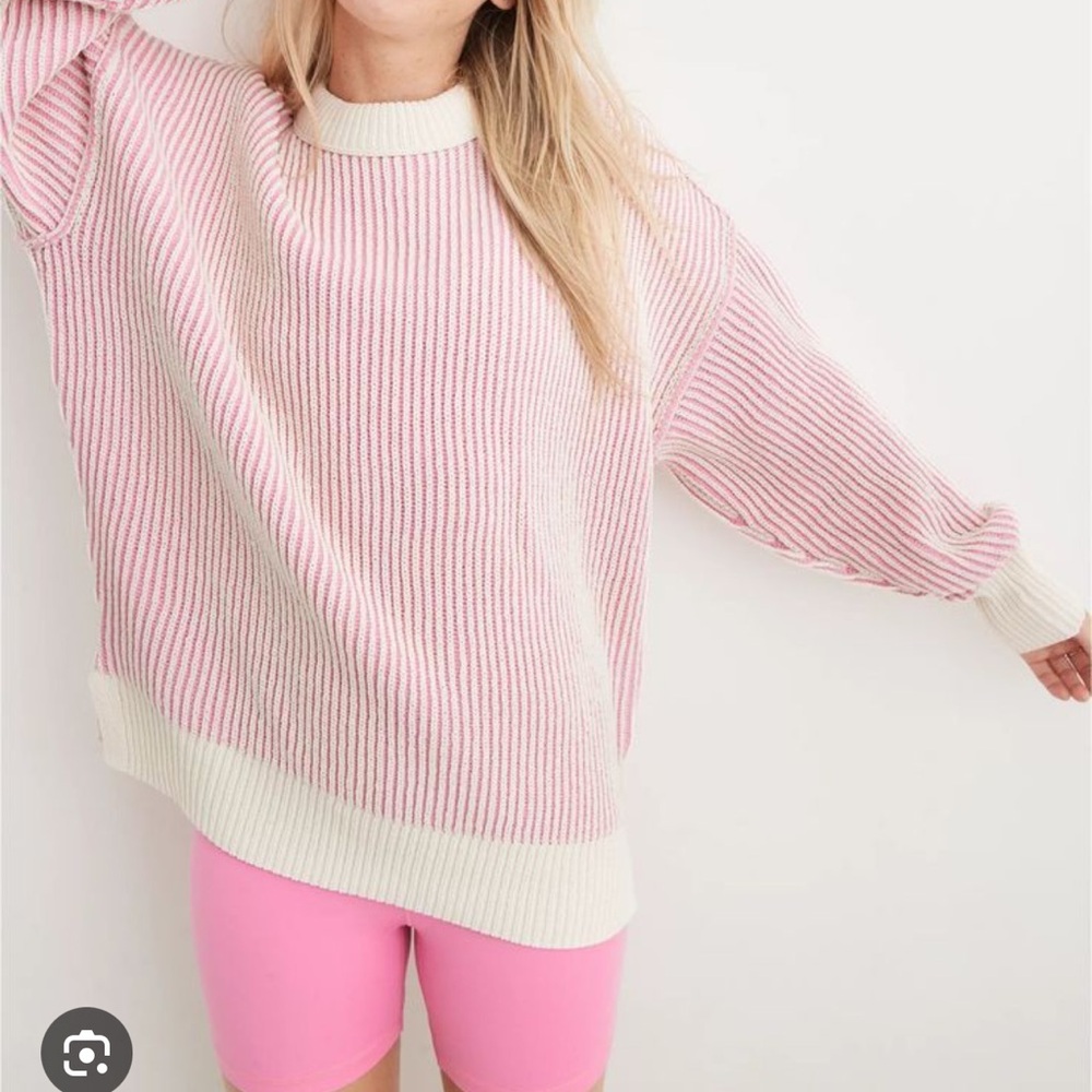 Aerie Beyond Chenille Oversized Sweater pink and white striped